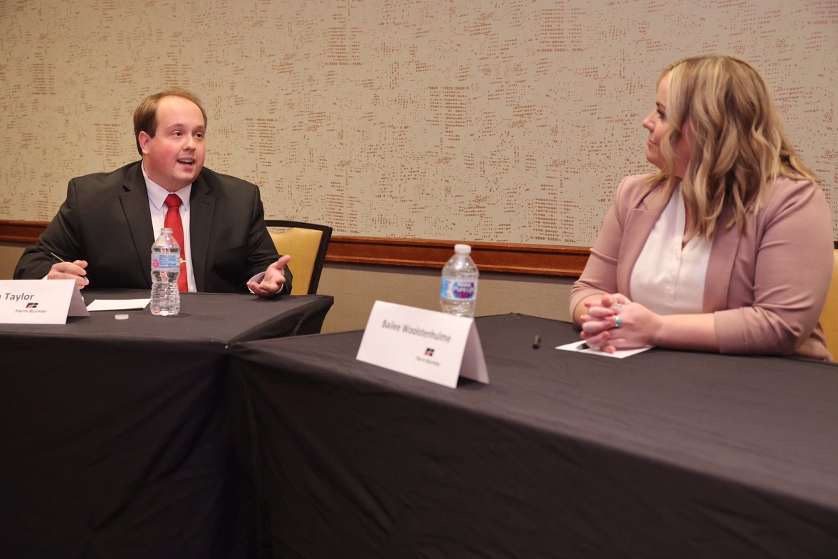 The #AFBF22 Young Farmers and Ranchers Discussion Meet has kicked off with the preliminary rounds. Tim Taylor of Okmulgee County #FarmBureau alongside YF&amp;R members from across the country are discussing the top agricultural issues our farmers and ranchers face each &amp; every day.