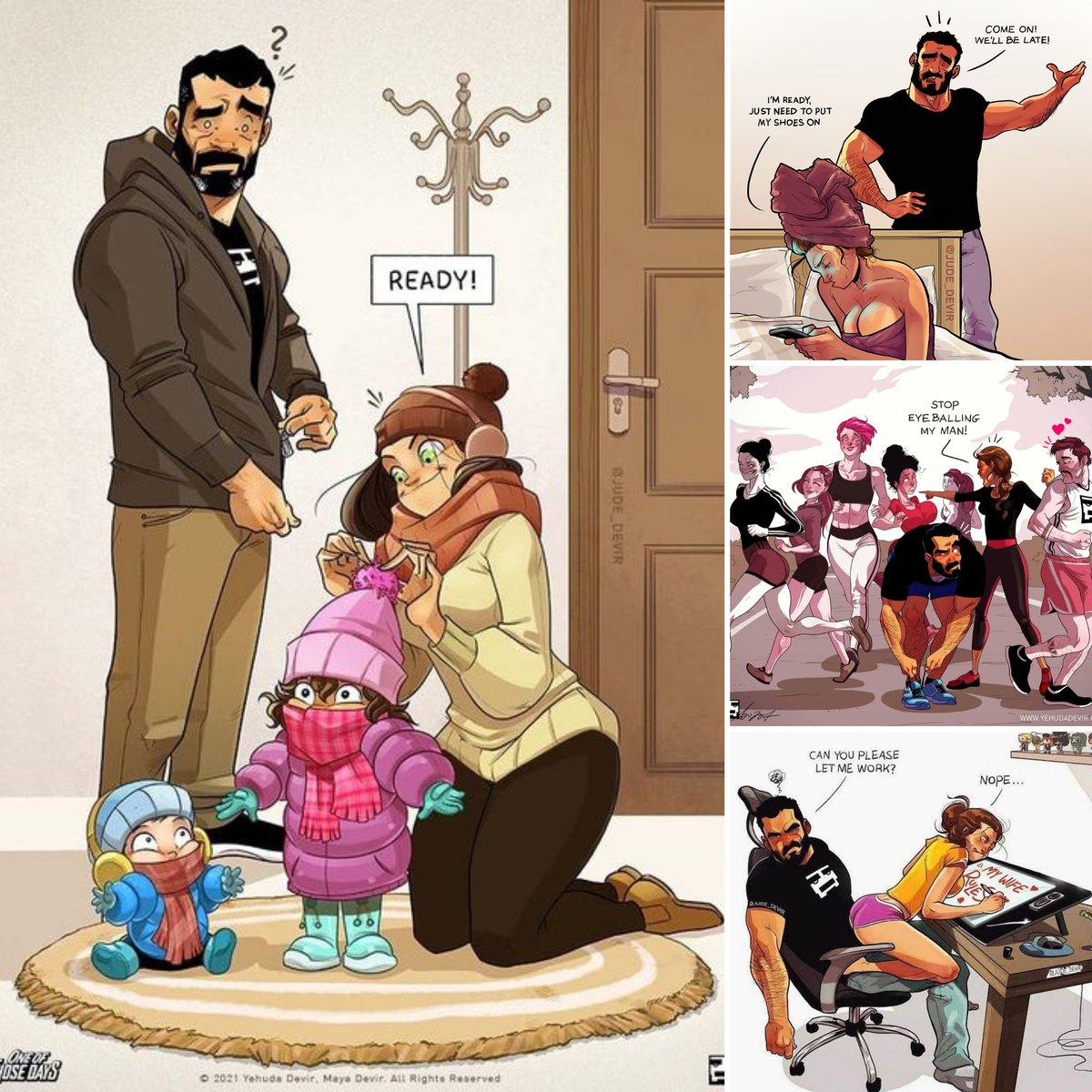 travelerdoor's tweet photo. The truth about marriage and parenthood illustrated in hilarious cartoons by talented artist Yehuda Devir.