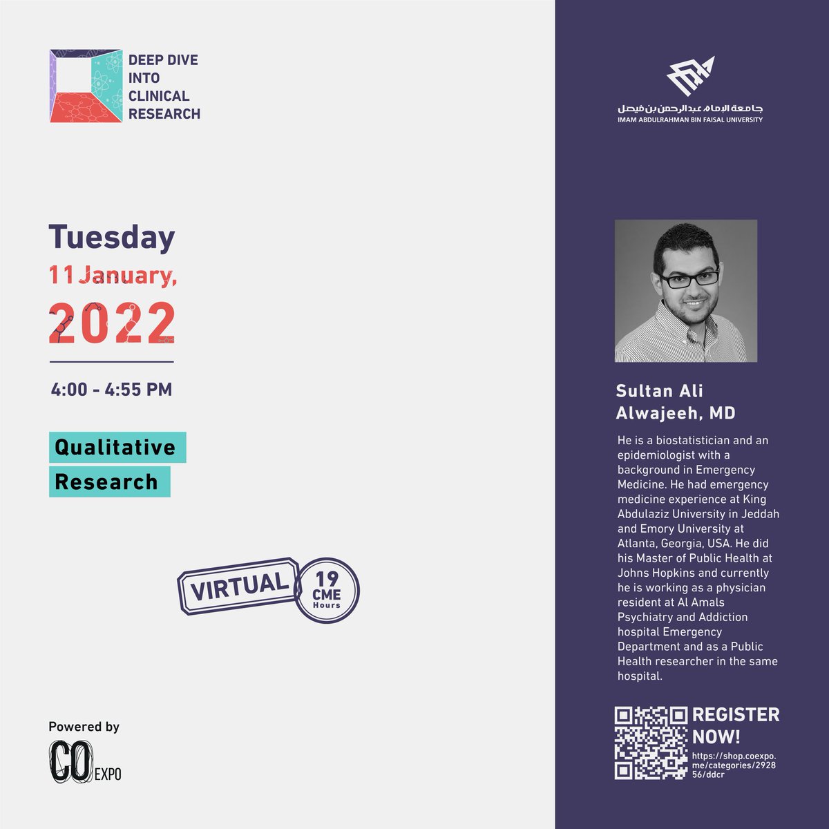 Dr. Sultan Alwajeeh is also back with us for the second time on the 2nd part of the Deep Dive into Clinical Research Course 🙏🔥

This time he will be presenting three main topics starting from tomorrow! Details are below 🤩

<a href="/sultanalwajeh/">د.سلطان الوجيه</a>

Register now!
shop.coexpo.me/categories/292…