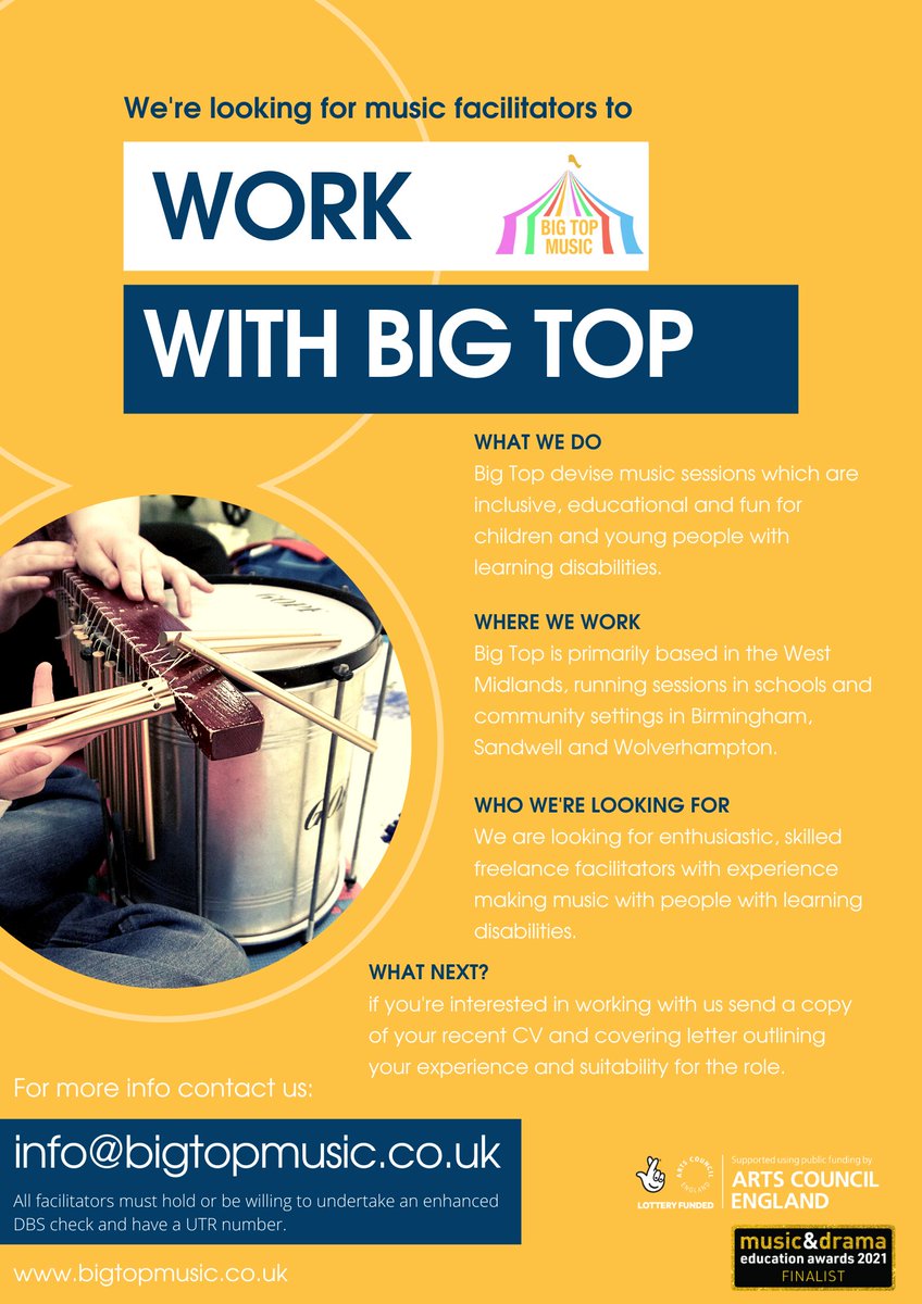 Are you a creative, reflective and progressive practitioner? With experience making music with people with learning disabilities? Like having fun, working with others, thinking outside the box? We'd love to meet you! Please RT #jobadvert  #musicforall #musicaladventures #sensory
