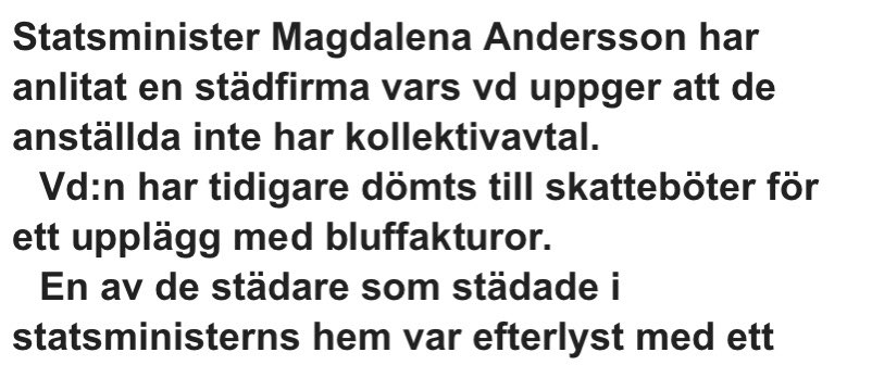 Städgate växer för Magdalena Andersson. Inget kollektivavtal (varför har det inte kontrollerats?) Avkunnad dom mot företagets VD för skatteböter och en efterlyst person (du lyssnar särskilt nu <a href="/johanssonmorgan/">Morgan Johansson</a> ?) städar statsministerns hem. Ordning och reda och rikets säkerhet…