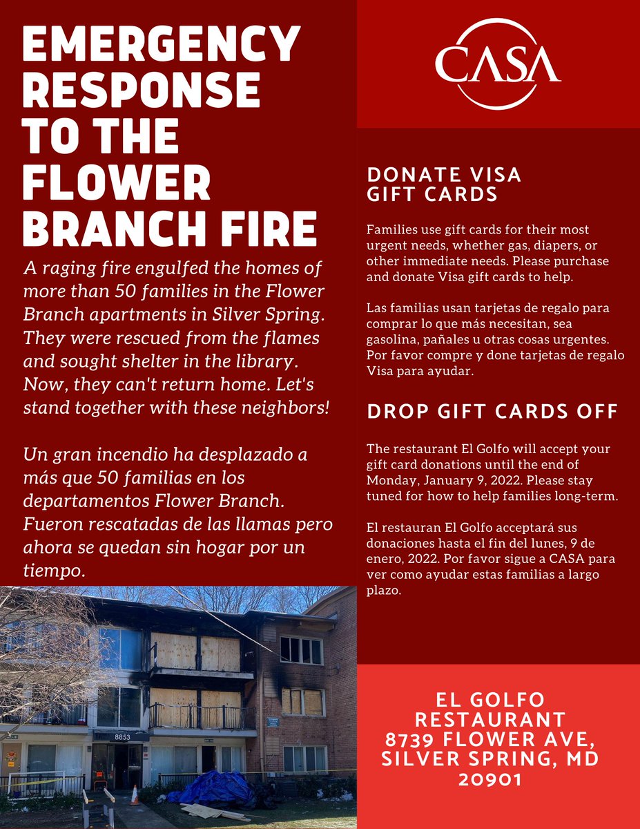 🔴🔴🔴Emergency community alert after the Flower Branch Apartment fire: A raging fire engulfed the homes of more than 50 families in the Flower Branch apartments in Silver Spring. They were rescued from the flames &amp; now, they cannot return home.