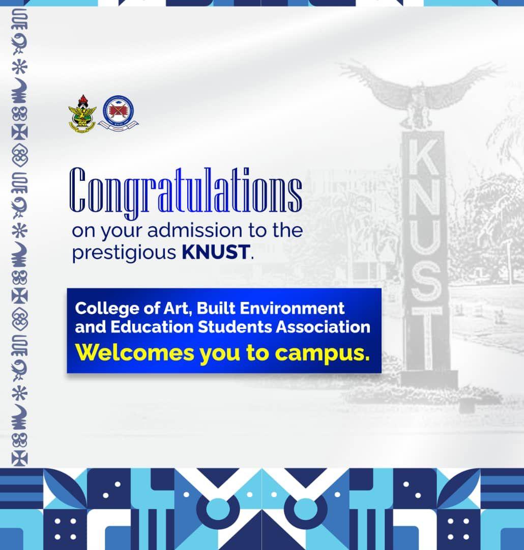 cabeesaknust's tweet photo. The College of Art,Built Environment,and Education Students Association wishes all Freshers a warm welcome to KNUST. Do have a wonderful Stay!!!
#DearFresher https://t.co/1wURJqZBhT