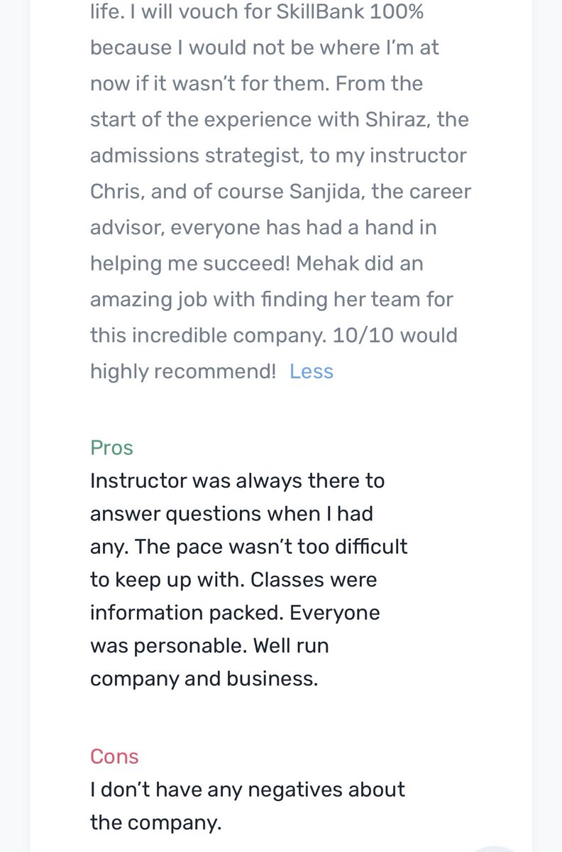 itsmehakvohra's tweet photo. Another 5 star @joinskillbank review! 🥺❤️ We’re rated 4.7/5 on @Career_Karma right now with an overall 94% rating.

Could not be more proud of the work we’re doing. https://t.co/uRPmnniCuX
