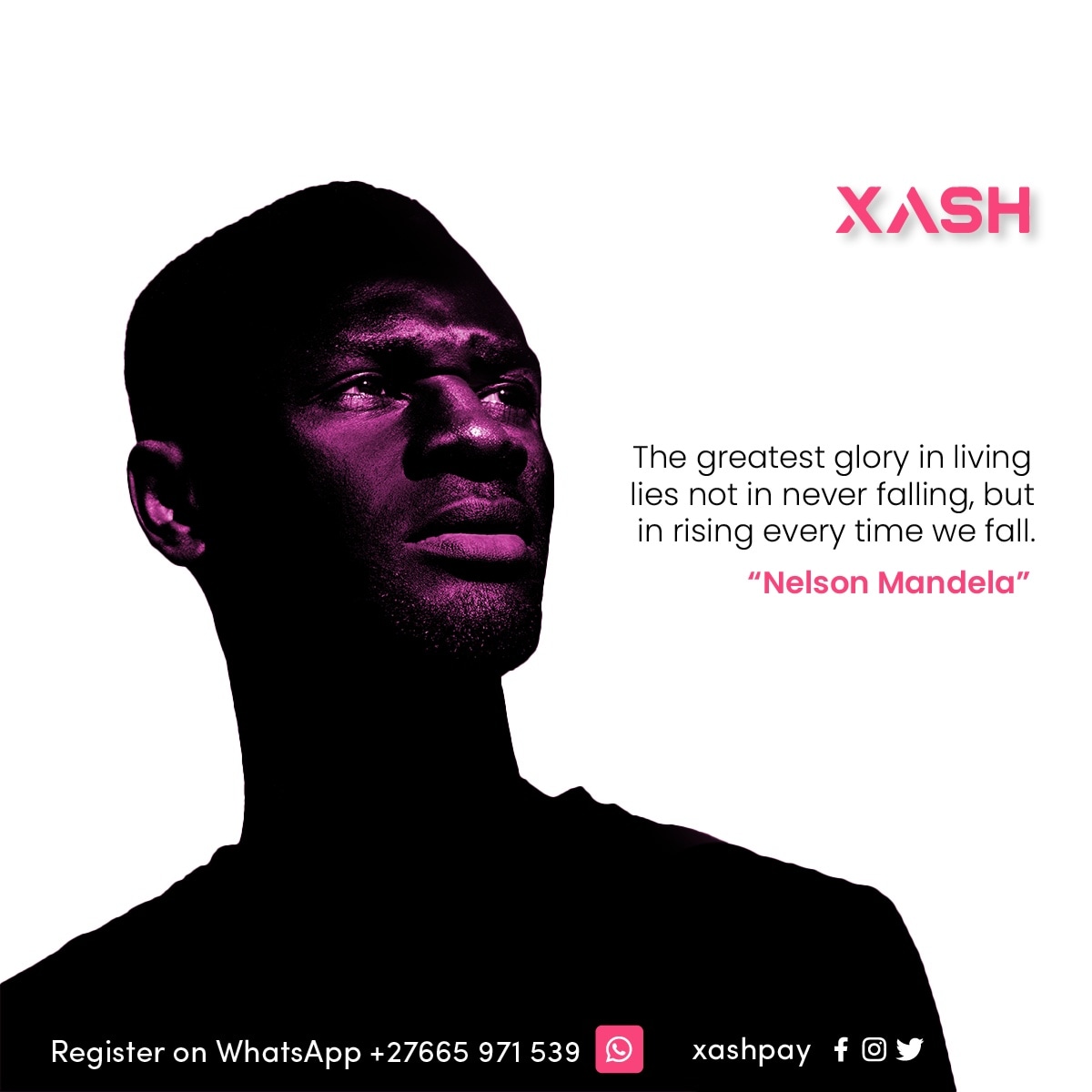 XashPay's tweet photo. "The greatest glory in living lies not in never failing, but in rising every time we fail"
~Nelson Mandela
#xashpay #xash #Mandela https://t.co/xf4Lc0UO7X
