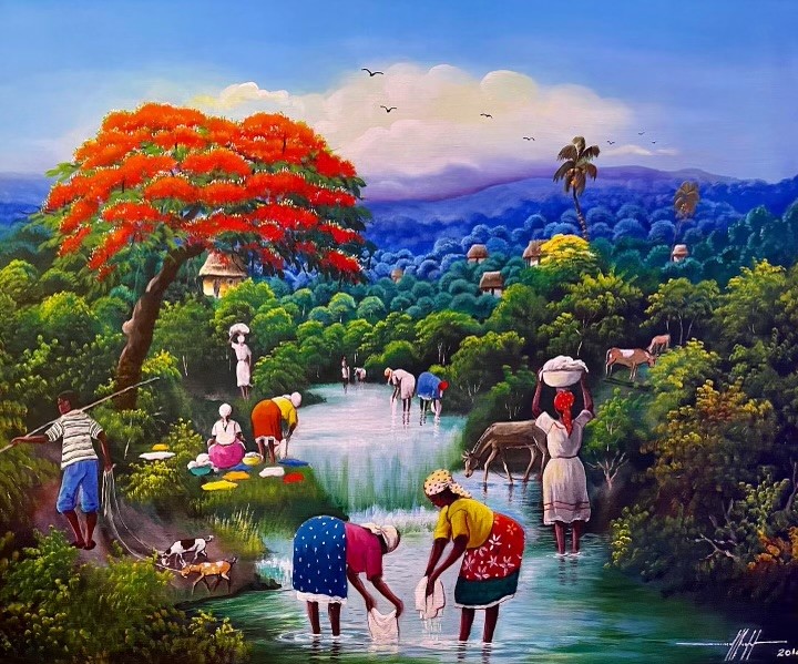 Simeon Michel is a Haitian artist who’s unique style is characterized by his flamboyant use of color and detail. His work focuses on countryside life depicting crop and field work in a vibrant backdrop and is one of one of the many references that inspire the design at Kann.✨