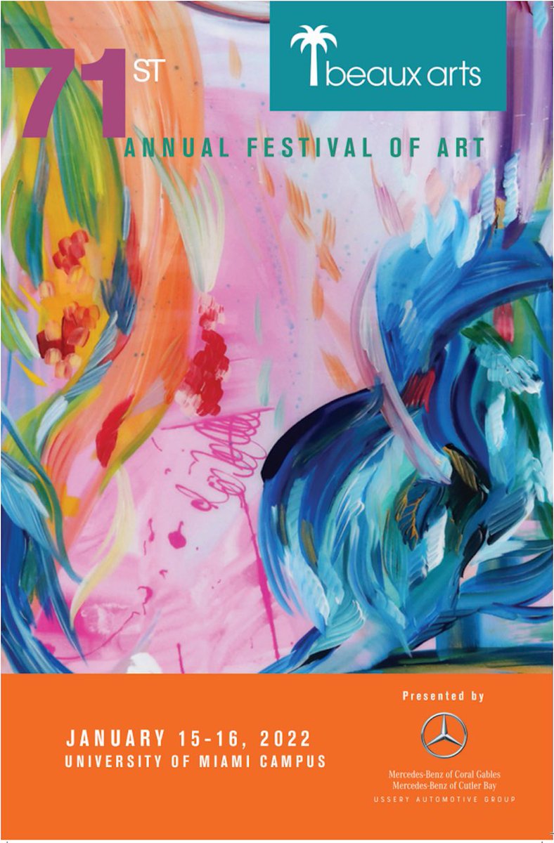 BAMiami's tweet image. Congrats to @sydneygruberart for being named the Cover Artist of the 2022 #BeauxArtsFestival of Art program guide. Join us Jan 15-16, free admission, fine art, family fun! beauxartsmiami.org/festival-of-ar… #coralgables #art