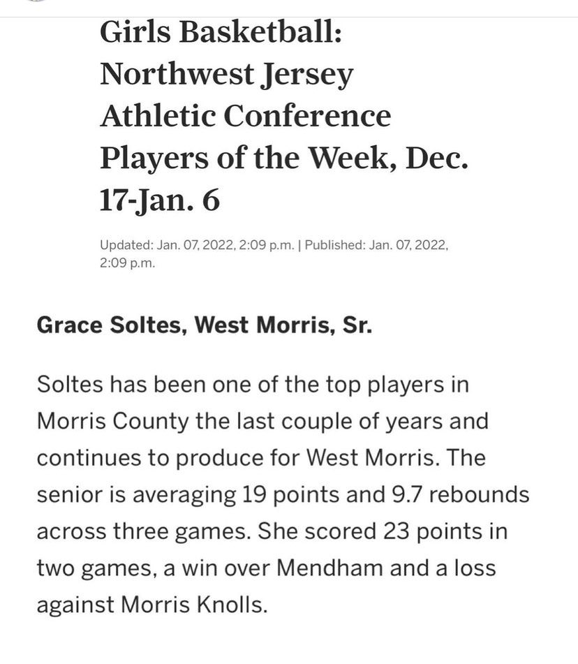 WMCGirlsBB's tweet photo. Senior Grace Soltes named one of NJAC players of the week!
@WMCAthletics 
@grace_soltes https://t.co/Cb38Yv1Qnn