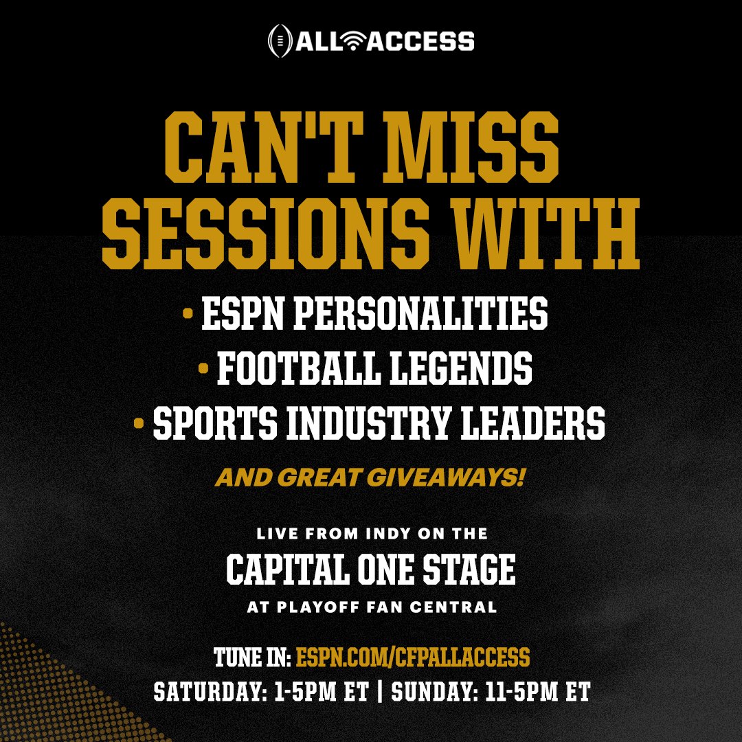 UGAAthletics's tweet photo. Hey, ladies! Wanna get into the sports biz? 

Get tips/insight  from @ESPNCFB's @LauraRutledge @CFBHeather @itsthebaldgirl.

11am SUNDAY on Capital One Stage at Fan Central OR watch:
https://t.co/e8IRKOj7je

To ask a question, tweet @CFBPlayoff, use hashtag #CFPAllAccess. https://t.co/G4Hv1RQ4rp