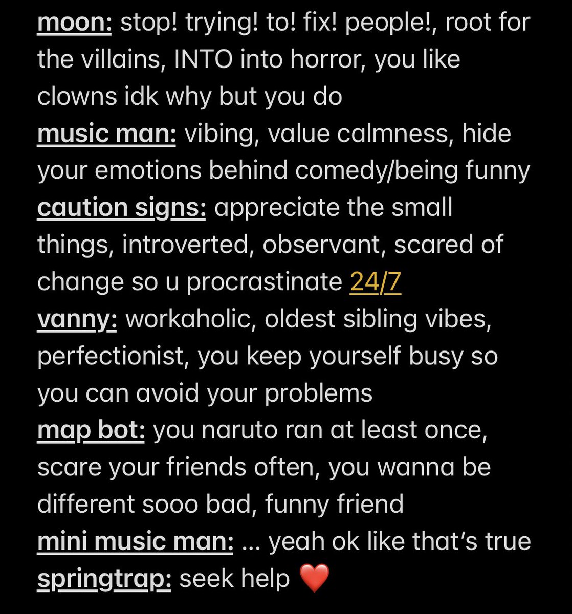 thelorebitch's tweet photo. here’s what i think of you based on your fav security breach animatronic since a lot of you wanna know! 

(dont take them too seriously i called myself out too in this one) https://t.co/yikpsejRIO