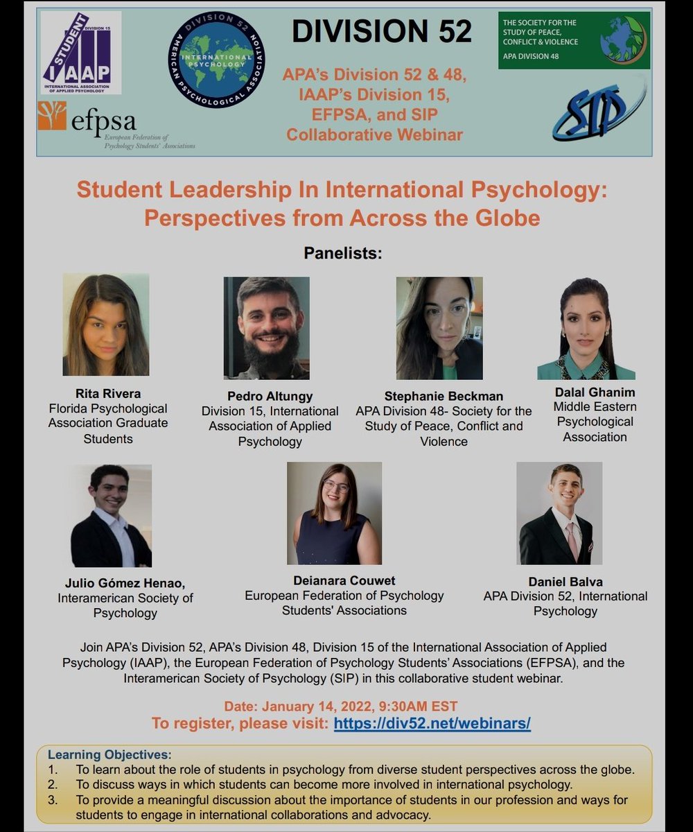 iaap15student's tweet photo. 🔔Any plans for next week? 🤔 We'd like to invite you to participate in the webinar @APADivision52 will host in January 14th! 

@iaapsy #Div15 we'll be present in it, discussing about #student #leadership

You still have time for registering: https://t.co/GGeEvewqTA https://t.co/v5ccsoGPd6