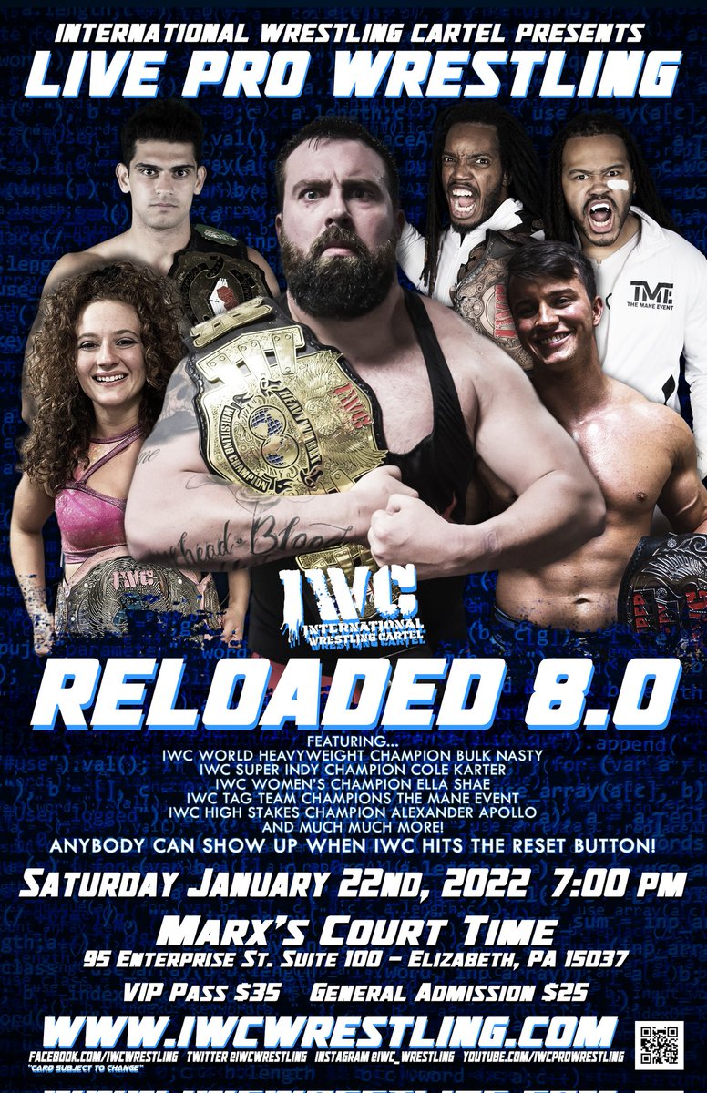 IWCwrestling's tweet photo. We've been informed that at least TWO former WWE stars plan to be in attendance to try their luck with the RESET BUTTON on January 22nd and will be available for meet and greets! Who will they be?! Get tickets at the link below and be there to find out!!
https://t.co/tzhhCLM8Vu https://t.co/WG7IWr1mAD
