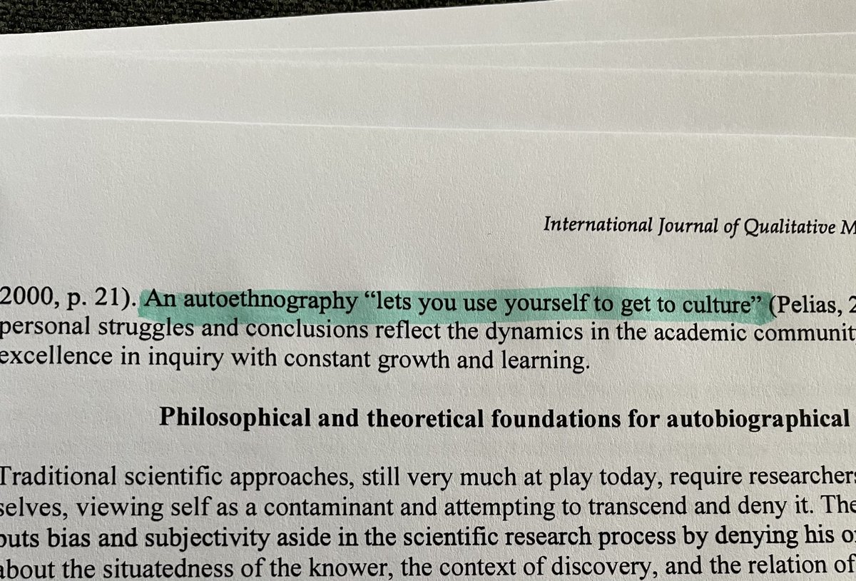 mel_socialbites's tweet photo. Love this: “an autoethnography lets you use yourself to get to culture” in Wall 2006 😍 #ethnography #qualchat #phdchat https://t.co/hRA3ECGTcO