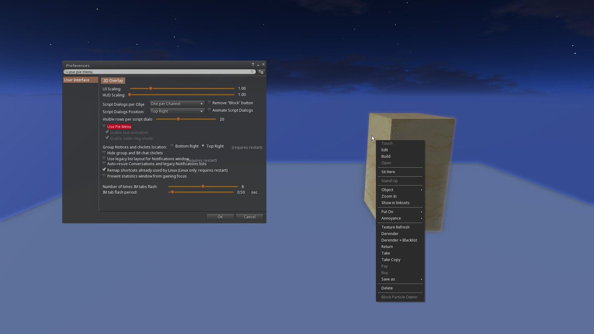 erikMondrian's tweet photo. Some #SecondLife Residents prefer the classic “pie menu,” while others prefer the list. Luckily, in @PhoenixViewerSL you can choose either! Just toggle the “Use Pie Menu” box in Preferences->User Interface->2D Overlay. And check out the wiki for more info: https://t.co/jr826ePSZ3 https://t.co/HxnVPklwvg