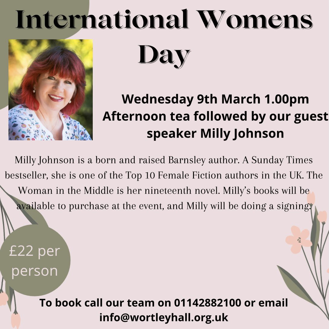 WortleyHall's tweet photo. Come and join us for a fantastic afternoon celebrating International Women’s Day with @millyjohnson 
#InternationalWomensDay #millyjohnson #afternoontea #wortleyhall #wortley #barnsley #sheffield #southyorkshire https://t.co/sHZCbdBs83