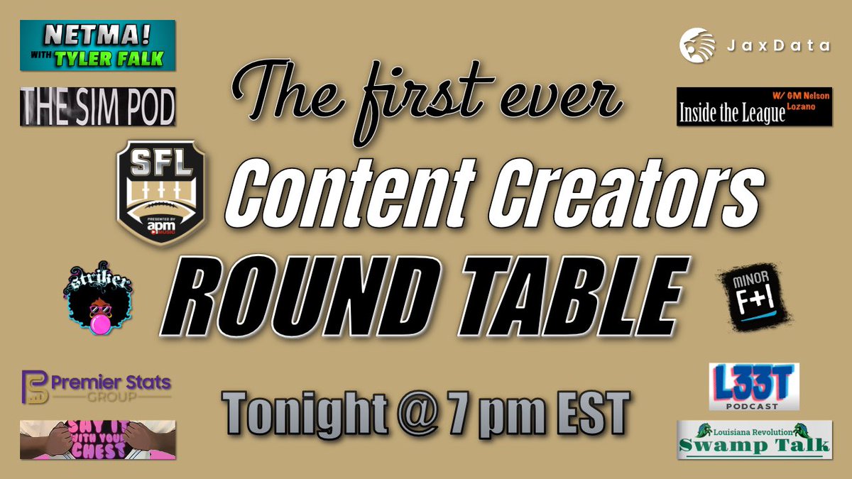 SimPodSFL's tweet photo. NETMA is hosting The First Ever Content Creator Roundtable tonight at 6p CST! Pawtai, Doug, and many more will be live, sharing insights on the upcoming season.
See ya there! #TheSimPod https://t.co/fLRUmClWhb
