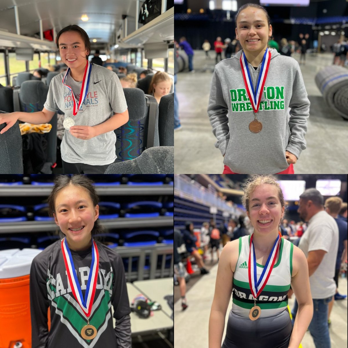 DragonWrestling's tweet photo. Four of our dragons came away with some hardware today. #bars4bayley 🥈#BeckyTheBruiser 5️⃣th #KillaKenz 🎱th #TheBrennaDilemma 5️⃣th #backsideBrenna #warriors @SouthlakeStyle https://t.co/qvLsCyMIPq