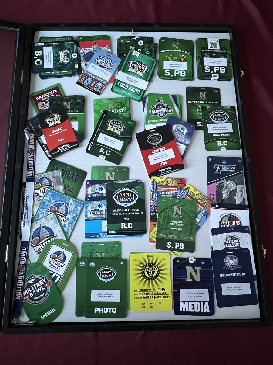 alisportshots's tweet photo. Humbling experience to organize all my photo credentials in one spot… it’s amazing to realize I’ve been a part of each of these events in some way or another. What a gift and a blessing. #gonavy #photolife #themidreport #gomids #alisportshots https://t.co/QPVqSPzySA