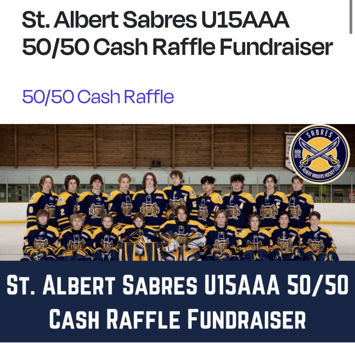 SabresRaiders's tweet photo. Sabres 50/50 fundraiser! Click here for your chance to win!! https://t.co/dm3rInDRhT https://t.co/eKajRZw6lO