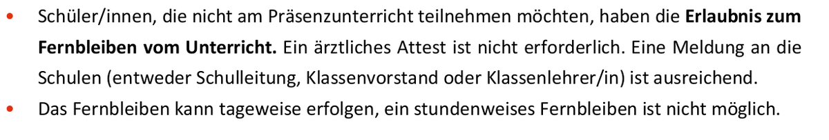 In #Österreich ist die PRÄSENZPFLICHT für SuS bis auf weiteres ohne Angabe von Gründen AUSGESETZT

Derzeit gibt es 1en PCR Test pro Woche für SuS in ganz Ö  - ab kommender Woche 2 (in <a href="/Stadt_Wien/">Stadt Wien</a> gilt das schon ab 10.01.)

👉bmbwf.gv.at/dam/jcr:66b884…

#BildungAberSicher