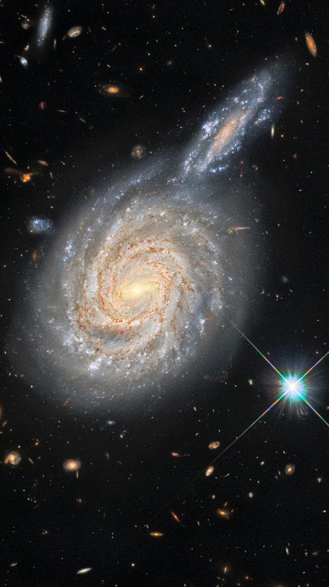 redditSpaceView's tweet photo. Galactic Conjunction- This image from the NASA/ESA Hubble Space Telescope captures the spiral #galaxy NGC 105, which lies roughly 215 million light-years away in the constellation Pisces. https://t.co/M0qZwMHgJt