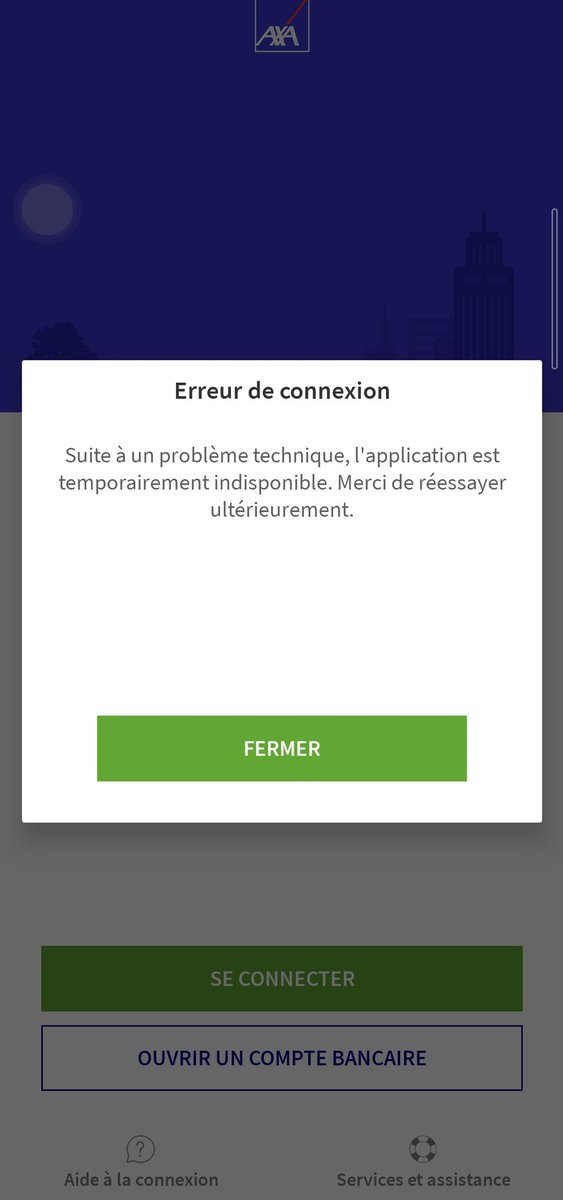 Mabouyadesmers's tweet photo. @AXA_Banque Bravo les Axa, votre appli de marde aurait tenu 24h sans tomber en panne.
#axabanque
Comme je vous ai dit, je teste sur 3 mois et après je me barre si vous n'avez pas rétabli la situation. https://t.co/F0jGxFjkuw