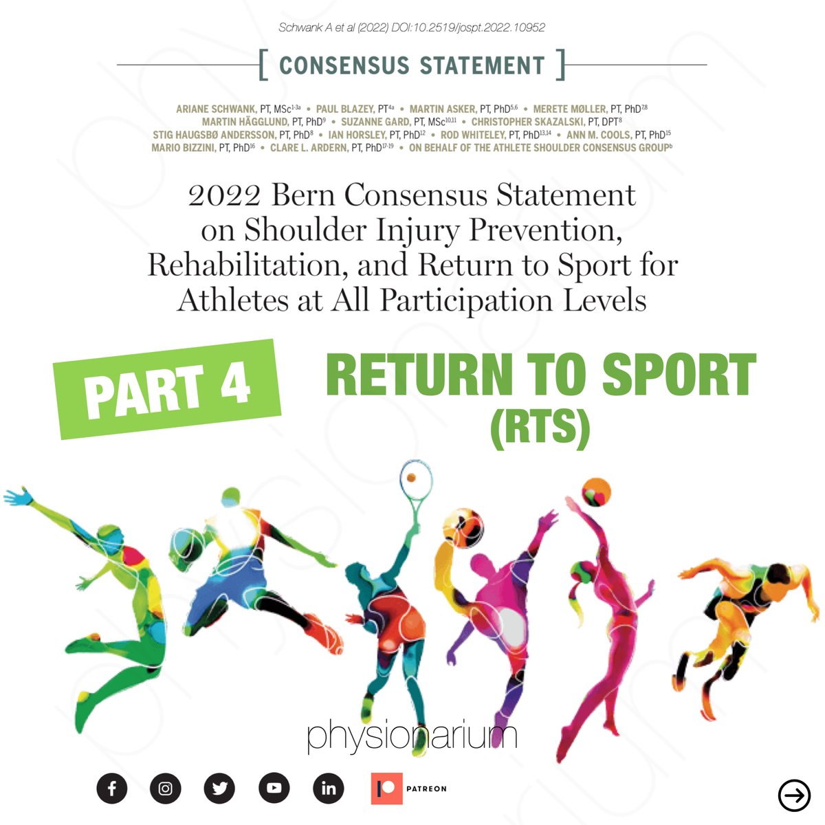 physionarium's tweet photo. 2022 #CONSENSUS STATEMENT ON #SHOULDER #INJURY #PREVENTION, #REHABILITATION AND RETURN TO #SPORT (🤽‍♀️ Part 4 - Return to Sport)

📎 https://t.co/v3mB7DnCWw

#physionarium #fisioterapia #physiotherapy #physicaltherapy #tennis #overhead #athlete #RTS #football #handball #basketball https://t.co/7oB6QitwH8