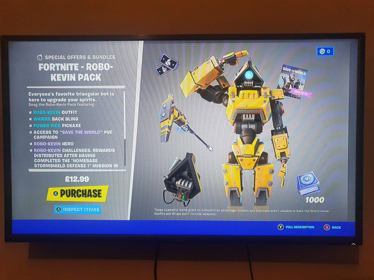 The_ExcelGaming's tweet photo. @FortniteGame I didn't get my 1000 VBucks when purchasing Robo Kevin! Sad 😞 shows in the picture too 😢 #Fortnite #fortniteshop #love https://t.co/Q5UCpGRB1c