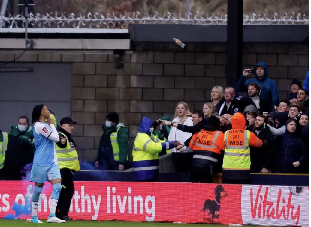 houseofsoccerfc's tweet photo. Michael Olise was hit in the head with a bottle by Millwall fans during their FA Cup tie today...

He went on to score a goal, grab an assist and shush the crowd 🤫 https://t.co/MoZXXlywJ4