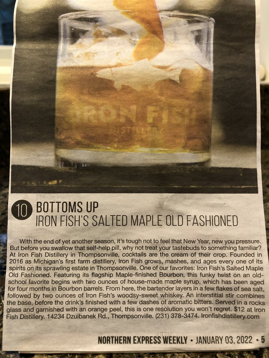 chachaspillane's tweet photo. @IronFishDistil Well looky what just arrived at my home in Elk Rapids, a brilliant mix of your delightful rum, whiskey, vodka, salted maple old fashioned, fondly known as #SMOF and a custom made, waxed @StormyKromer @PureMichigan at its finest #FamilyFarm https://t.co/RVriIo9Ogj