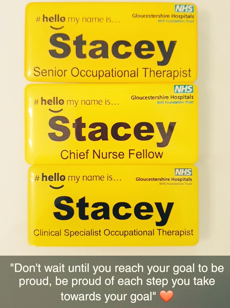 Got my new badge 🥰🙌 #proud. Looking forward to the exciting journey ahead <a href="/Gloshosptherapy/">Gloucestershire Hospitals Therapy Service</a> with our amazing Neurology Team <a href="/gloshospitals/">Gloucestershire Hospitals NHS Foundation Trust</a> so grateful to be surrounded by passionate &amp; supportive practitioners.Empowering &amp; enabling with person centered meaningful occupations 💚💙