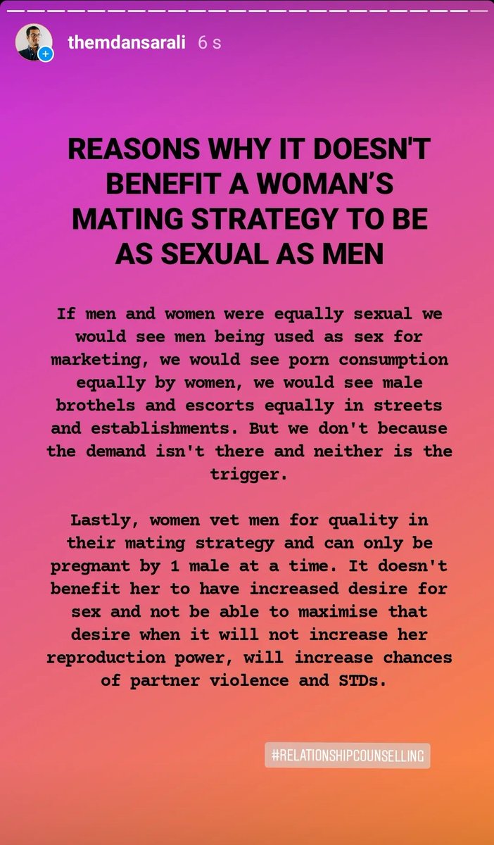 themdansarali's tweet image. Why Women are not as sexual as men even though purple pill coaches keep pushing the idea. 

#DatingAdvice #matingstrategy