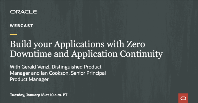 JSaylorIII's tweet photo. #WEBINAR @OracleDatabase #ProductManagers @GeraldVenzl & Ian Cookson best practices to avoid downtime and optimize for #database connectivity with particular attention for hiding interruptions from un-/planned maintenance activities #ApplicationContinuity https://t.co/g11BWeU6Se https://t.co/hQoy0WFoni