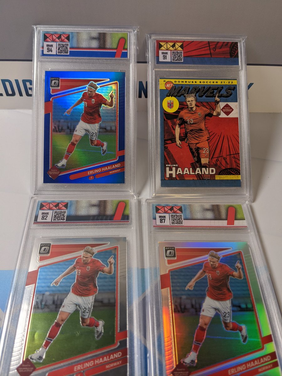 thepullmanuk's tweet photo. Haaland Donruss Qatar Slabs including Blue Optic /99 open to sensible offers DM. RTs appreciated. https://t.co/LMK755x0Fz