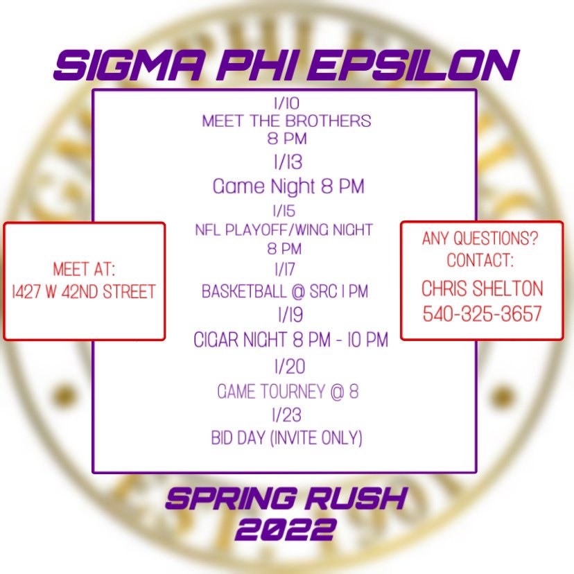 Spring Rush is here again🔥! Come on out and meet the men of SigEp! If you have any questions contact our recruitment chair Chris Shelton and we can't wait to see y'all there!  #VDBL