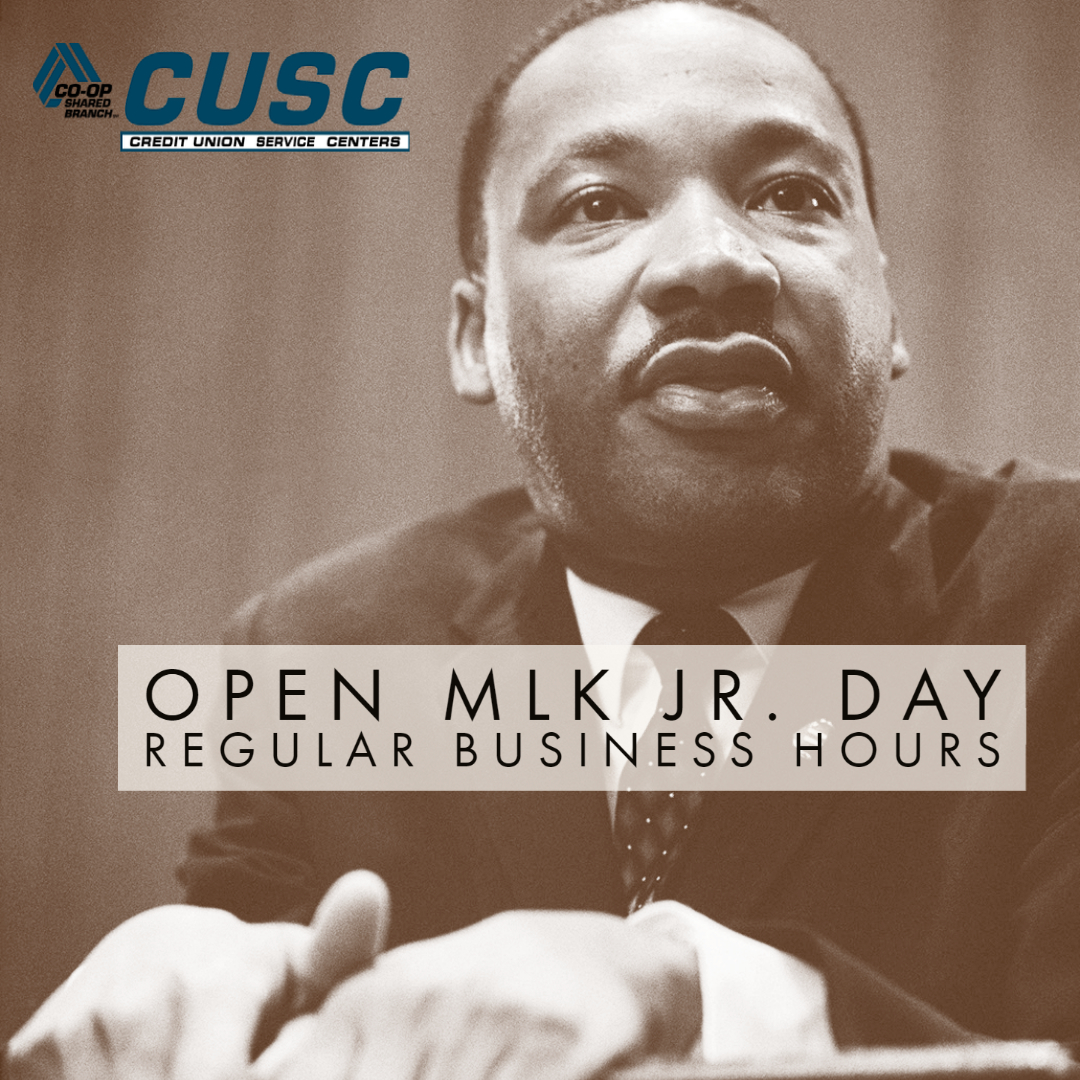 CuscOklahoma's tweet photo. All standalone branches will be open #MartinLutherKingJr day! We are open 7am -7pm for your #creditunion banking needs. Please note the Norman and Tulsa branch hours are 11am-7pm. #cuscoklahoma #sharedbranching #bankholiday https://t.co/KLFI4tvj3A