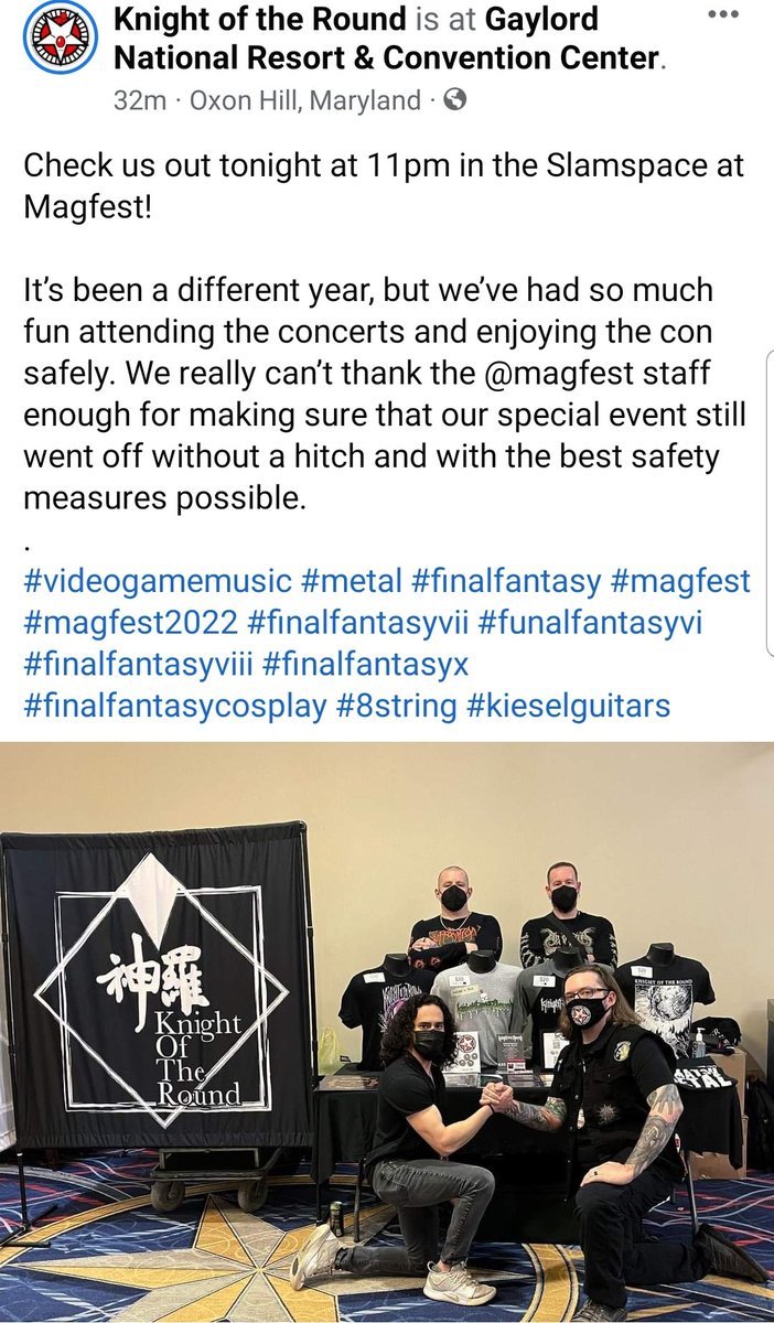 xSenWolfxTtv's tweet photo. If any of the homies are at #MAGFest2022 go check these awesome dudes out tonight #KnightOfTheRound 🤘 #FinalFantasyMetal #UematsuMetal https://t.co/2RbfPAarHb