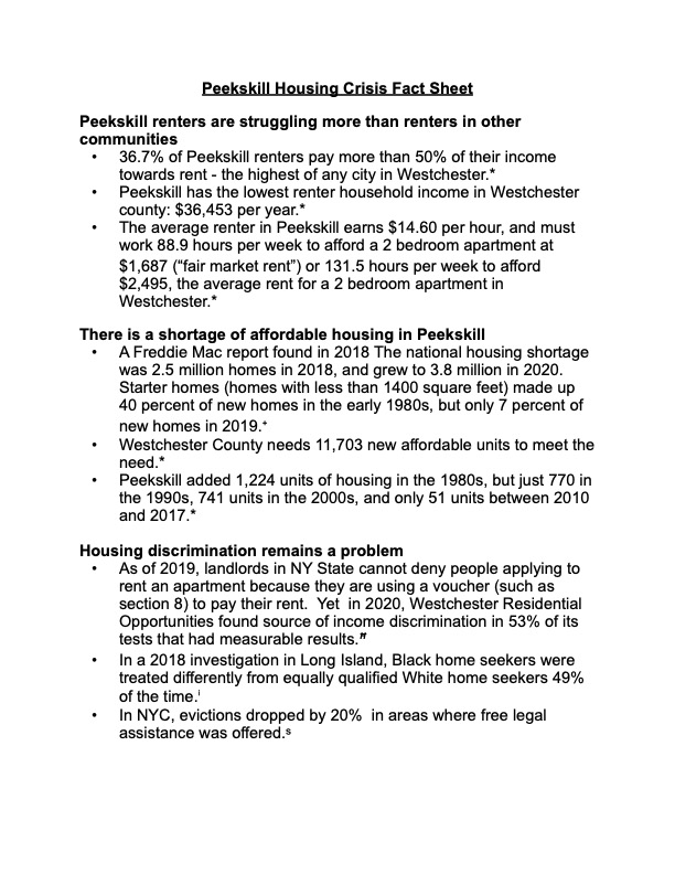 amyfperl's tweet image. peekskill housing crisis fact sheet