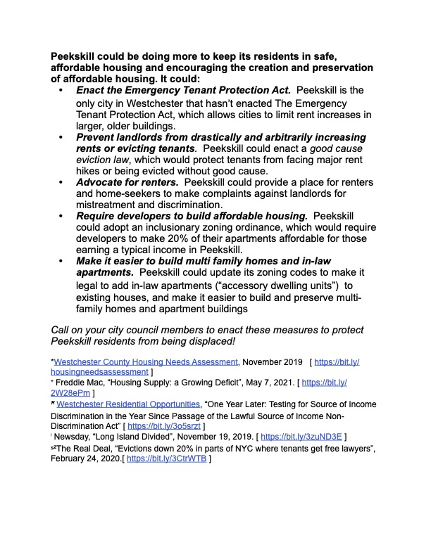 amyfperl's tweet image. peekskill housing crisis fact sheet