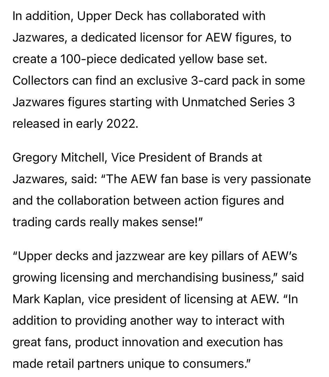 Jeremy Padawer on Twitter: "AEW action figure fans!!! Did you catch this?! Upper  Deck exclusive, limited run yellow base set AEW cards packed in Unmatched  Series 3! 100 cards to collect! Each figure contains a pack of 3 trading  cards! Remember the ...