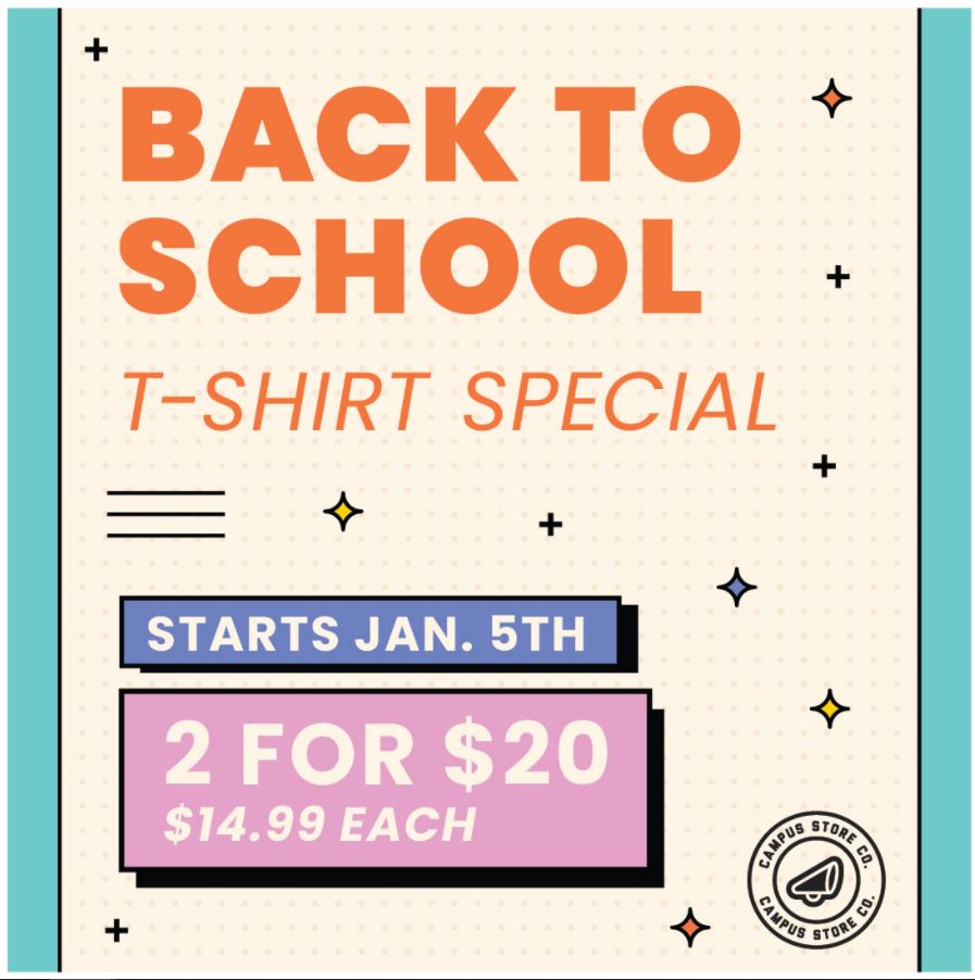 MUCampusStore's tweet photo. Back To School T-Shirt Special
In store and online
2 for $20.00 or $14.99 each
#malonegear #backtoschool https://t.co/AoLZSErBwV