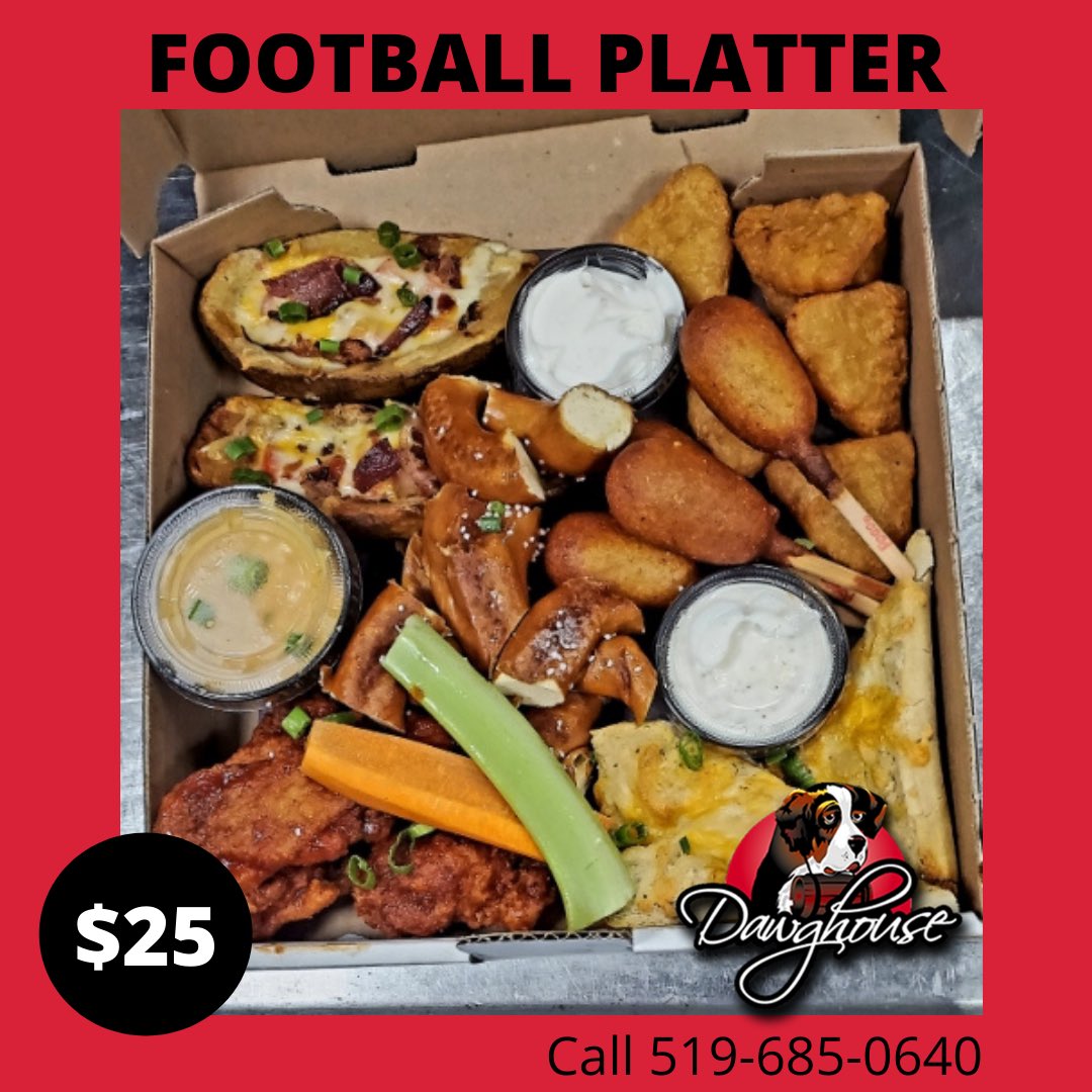 Football Platter is available for pick up or delivery all weekend long! Let’s go team! Call us to order - only $25! Platter includes: wings, mac and cheese wedges, Mexican egg rolls, mini pogos, beer n cheese dip with pretzel bites. #supportlocal