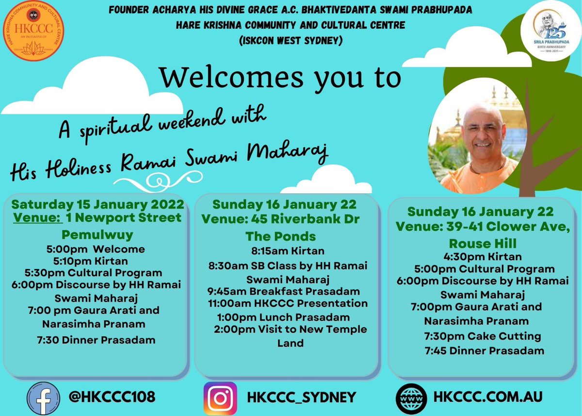 IHkccc's tweet photo. A spiritual weekend  (15 and 16 Jan 2022) with HH Ramai Swami Maharaj! A wonderful opporrunity to have association with HH Ramai Swami Maharaj!
#hkccc #spiritualweekend https://t.co/g89p5HE2RP