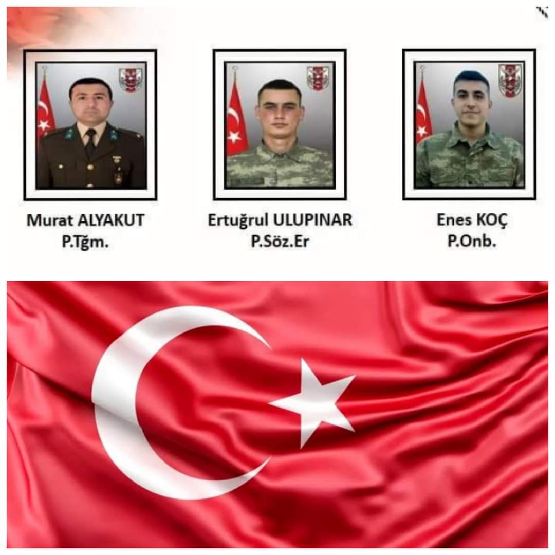 Şanlıurfa'nın Akçakale ilçesi Gültepe Sınır Karakolun da askeri araç geçişi sırasında yaşanan patlama sonucu şehit düşen Piyade Teğmen Murat Alyakut , Piyade Er Enes Koç ve Piyade Sözleşmeli Er Ertuğrul Ulupınar’a Allah'tan rahmet, kederli yakınlarına başsağlığı diliyorum.