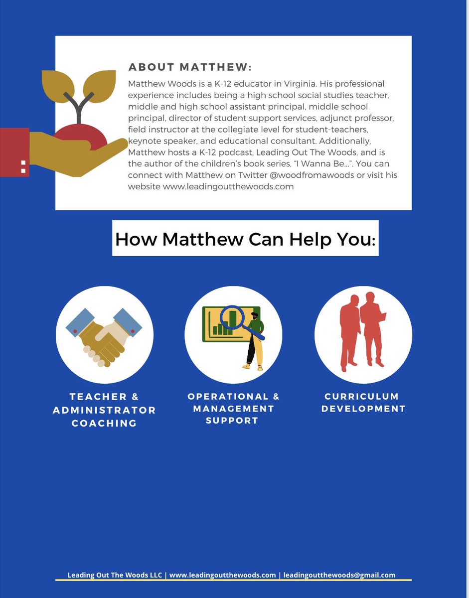 woodfromawoods's tweet photo. Visit https://t.co/UwZRzxoyV1 to schedule a free 15 minute consultation.
- Speaking 🗣
- Coaching 👨🏽🏫
- Writing ✍🏽 📚
#Leadership #admincoach #aspiringleaders #teachers #principals #professionaldevelopment #educators https://t.co/w6rS0gxwOb