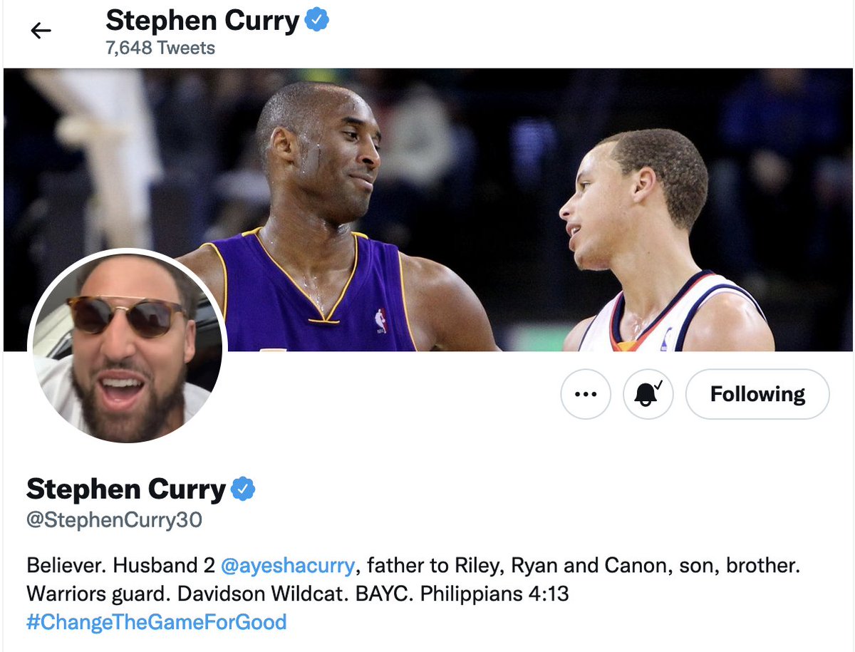 NBCSWarriors's tweet photo. Steph’s new Twitter avatar 😂 https://t.co/lsIYage4n0