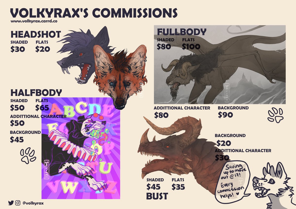volkyrax's tweet photo. Due to a lot of family / mental health issues, I decided to move out. I am saving up 4k$ to cover rent and all the rental fees for the first month. 
I am a 17yo freelance artist and I've recently reopened commissions after a long hiatus !
#commissions #furry #furryartist #dndart https://t.co/0yCsa1pVWn