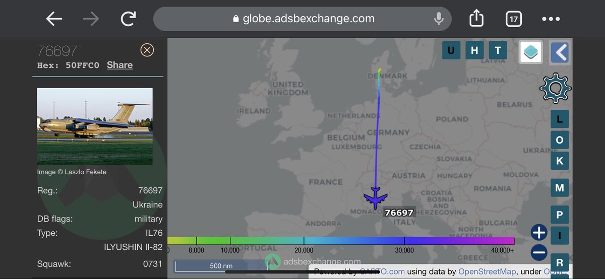 TheSnoopySnoop's tweet photo. #76697 #UkrainianAirForce #50FFC0 #IL76MD 

Heading south from #Demark 

#planespotting #avgeek #milair #haveglass https://t.co/N5BSsRwbMC