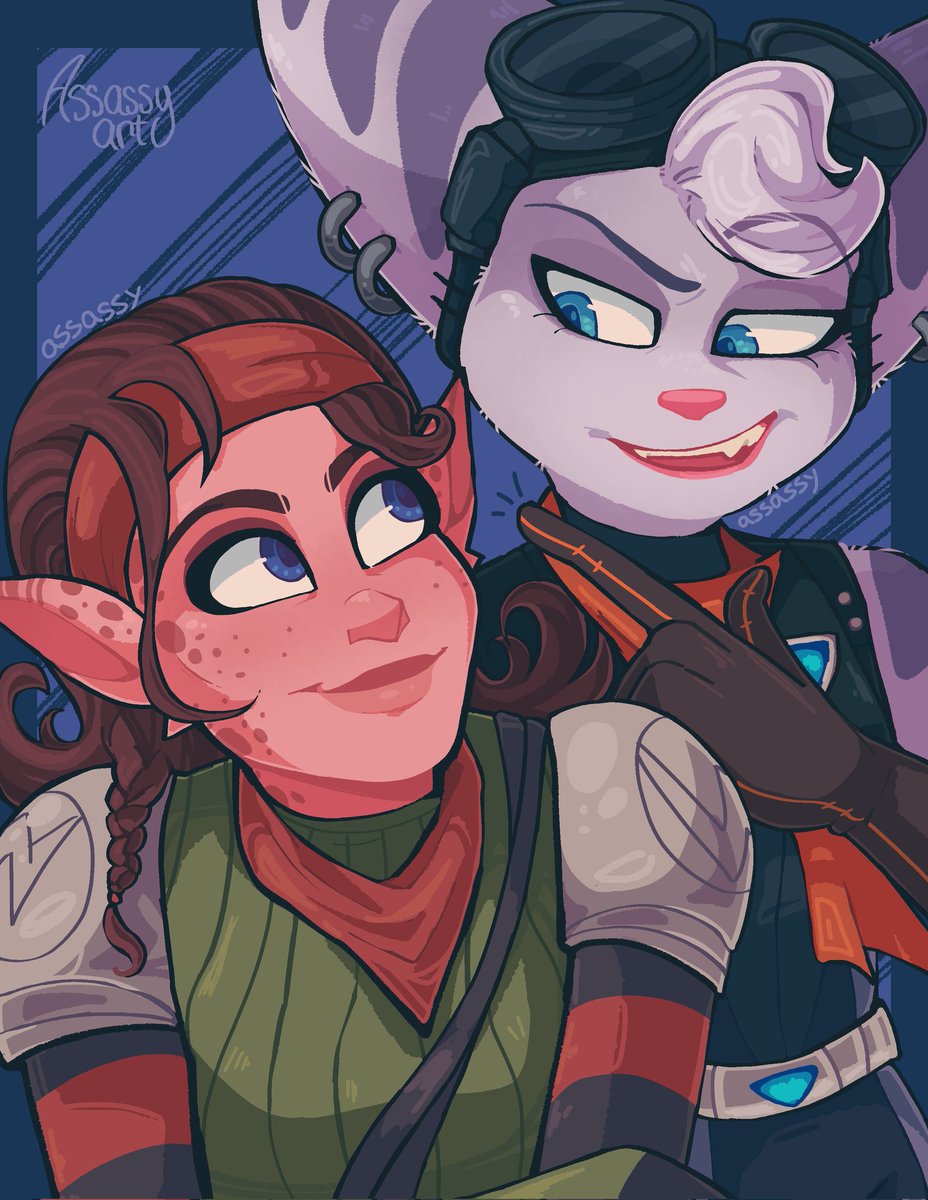 assassyart's tweet photo. Why fight about who is better when you can be in love with both Tal and Rivet? 🤨
This is for the last day of Talwyn Apogee Week! 🧡 #RatchetAndClank https://t.co/x7ec1yKrKU