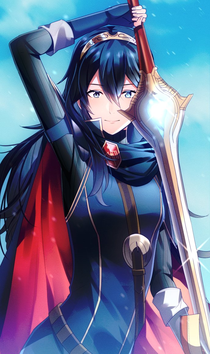 lucina (fire emblem) 1girl solo blue hair weapon long hair falchion (fire emblem) blue eyes  illustration images